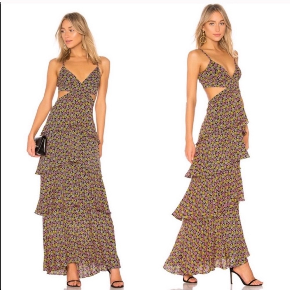 A.L.C. Floral Maxi Dress in Purple and Yellow
